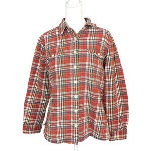 Patagonia Women's 10 Fjord Flannel Button Up Shirt Rust Cream Plaid 100% Cotton